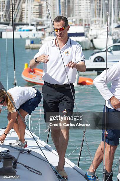 King Felipe VI of Spain onborad Aifos during 35th Copa Del Rey Mafre Sailing Cup on August 6, 2016 in Palma de Mallorca, Spain.