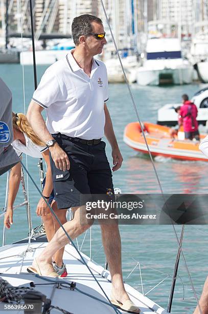 King Felipe VI of Spain onborad Aifos during 35th Copa Del Rey Mafre Sailing Cup on August 6, 2016 in Palma de Mallorca, Spain.