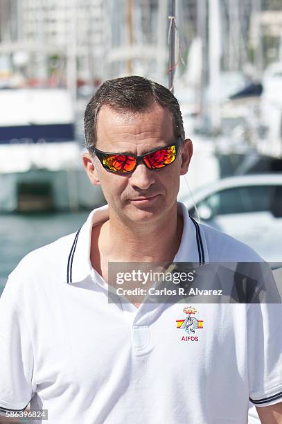 King Felipe VI of Spain onborad Aifos during 35th Copa Del Rey Mafre Sailing Cup on August 6, 2016 in Palma de Mallorca, Spain.