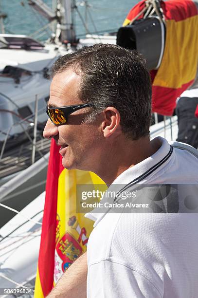 King Felipe VI of Spain onborad Aifos during 35th Copa Del Rey Mafre Sailing Cup on August 6, 2016 in Palma de Mallorca, Spain.