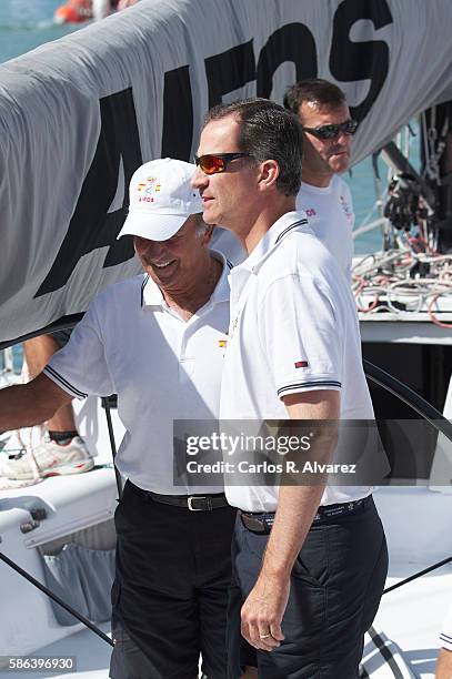 King Felipe VI of Spain onborad Aifos during 35th Copa Del Rey Mafre Sailing Cup on August 6, 2016 in Palma de Mallorca, Spain.