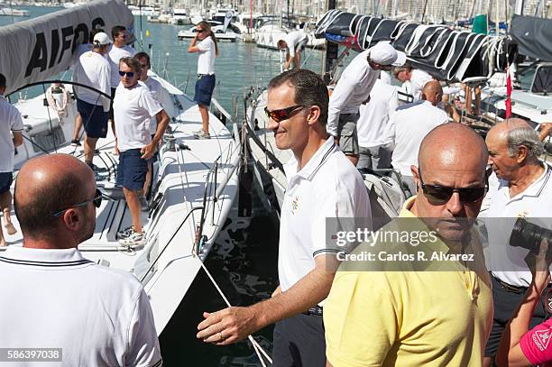 King Felipe VI of Spain arrives at the Royal Nautic Club during 35th Copa Del Rey Mafre Sailing Cup on August 6, 2016 in Palma de Mallorca, Spain.