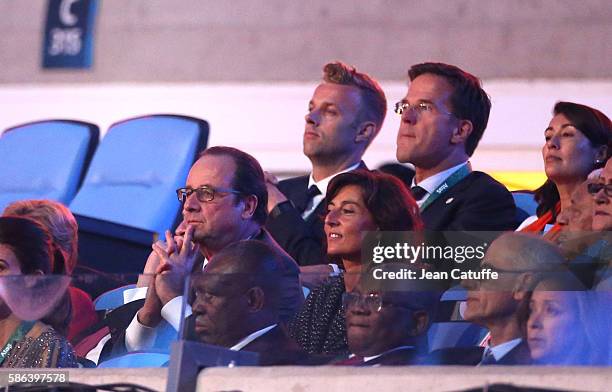 President of France Francois Hollande, his sports adviser Nathalie Iannetta, Prime Minister of the Netherlands Mark Rutte attend the opening ceremony...