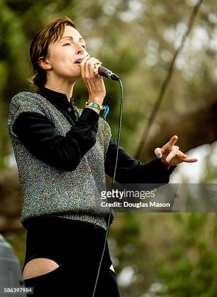 Singer Channy Leaneagh of Polica performs during the Outside Lands Music Festival 2016 at Golden Gate Park on August 5, 2016 in San Francisco,...
