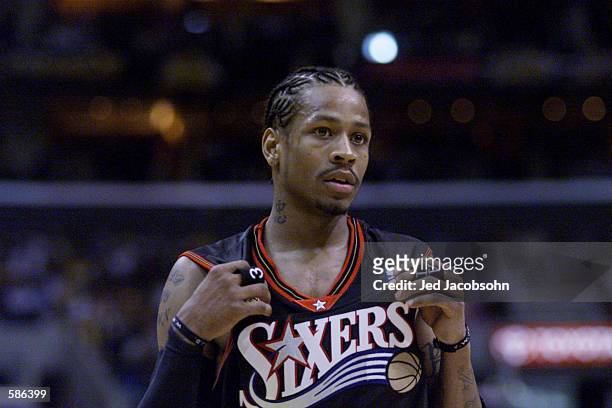 Allen Iverson of the Philadelphia 76ers in game one of the NBA Finals against the Los Angeles Lakers at Staples Center in Los Angeles, California....