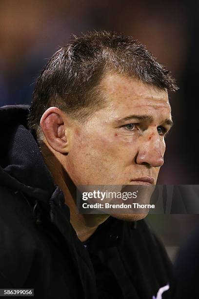 Paul Gallen of the Sharks looks on during the round 22 NRL match between the Cronulla Sharks and the Canberra Raiders at Shark Park on August 6, 2016...