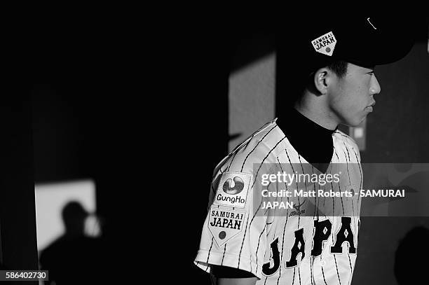 Yumeto Taguchi of Japan walks out of the dugout before the super round game between Japan and Panama during The 3rd WBSC U-15 Baseball World Cup 2016...