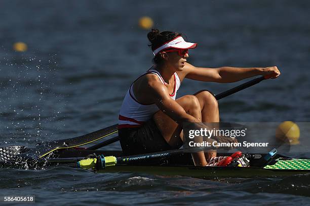 Magdalena Lobnig of Austria competes during the Women's Single Sculls Heat 5 on Day 1 of the Rio 2016 Olympic Games at the Lagoa Stadium on August 6,...