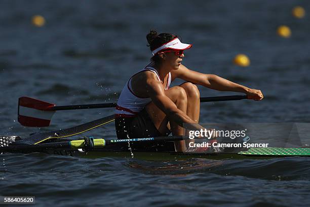 Magdalena Lobnig of Austria competes during the Women's Single Sculls Heat 5 on Day 1 of the Rio 2016 Olympic Games at the Lagoa Stadium on August 6,...