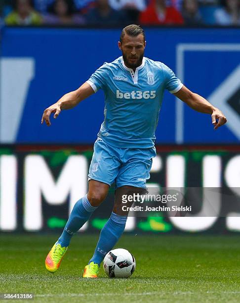 Erik Pieters of Stoke City during the pre-season friendly match between Hamburger SV and Stoke City at Volksparkstadion on August 6, 2016 in Hamburg,...