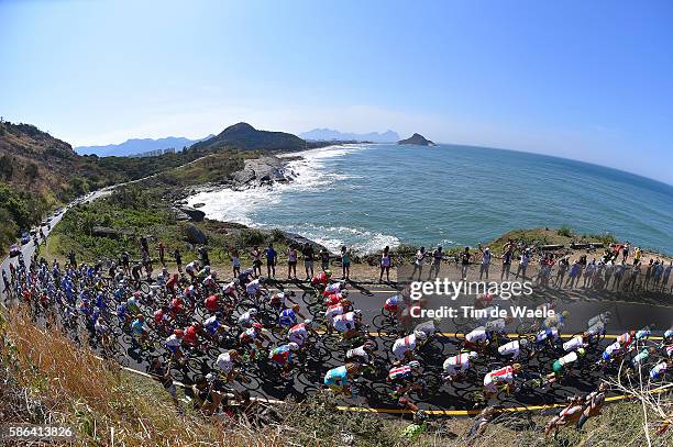 31st Rio 2016 Olympics / Men's Road Race Illustration / Landscape / Peloton / Sea / Ocean / Mountains / Public / Fans / Grumari / Fort Copacabana -...