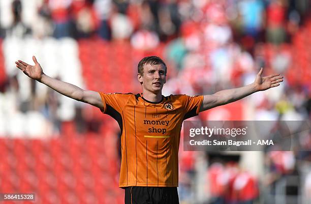 Jon Dadi Bodvarsson of Wolverhampton Wanderers celebrates at full time after the Sky Bet Championship match between Rotherham United v Wolverhampton...