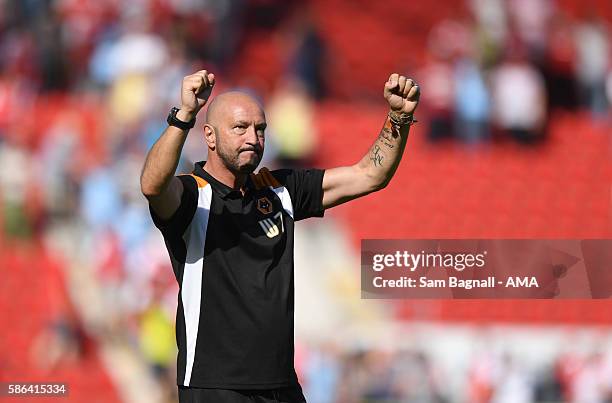 Walter Zenga manager / head coach of Wolverhampton Wanderers thanks the travelling fans after the Sky Bet Championship match between Rotherham United...