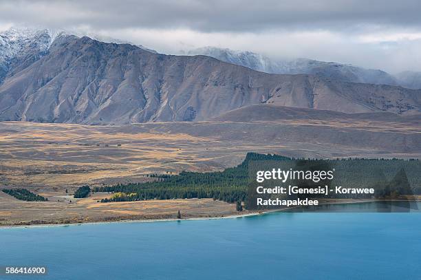 mount dobson from the viewpoint at mount john - ilha do sul da nova zelândia imagens e fotografias de stock