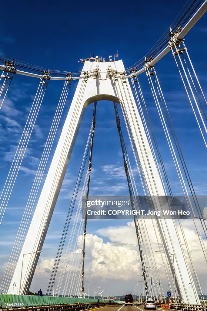 Passing on the cable stayed bridge