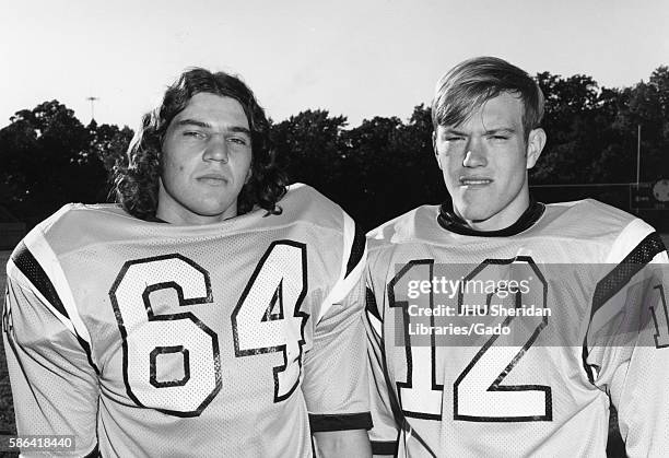 Johns Hopkins University football co-captains, linebacker Gunter Glockner and quarterback Jack Thomas , 1973. .