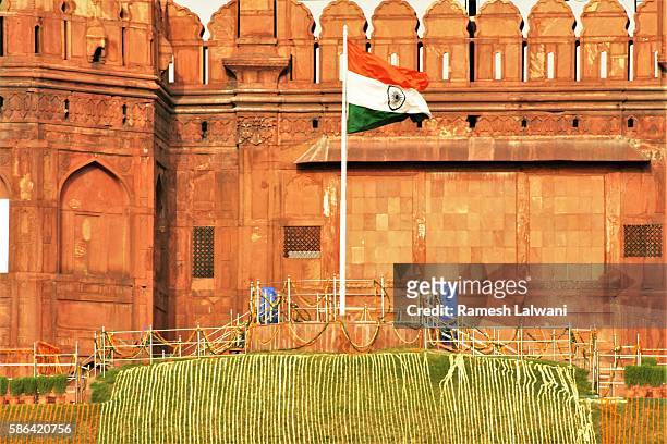 indian tricolor at red fort - red fort ストックフォトと画像