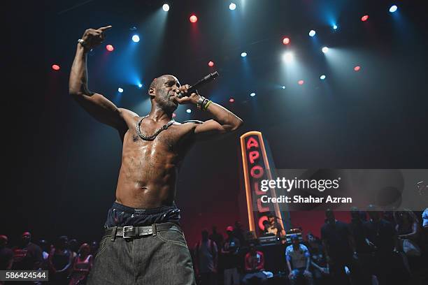 Rapper DMX performs live on stage at The Apollo Theater on August 5, 2016 in New York City.