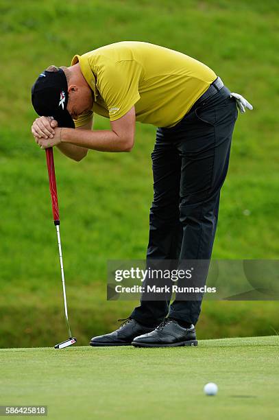 James Morrison of England reacts after leaving a putt short on the green on hole 15 on day three of the Aberdeen Asset Management Paul Lawrie...