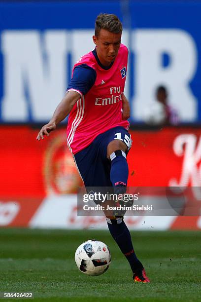 Luca Waldschmidt of Hamburg during the pre-season friendly match between Hamburger SV and Stoke City at Volksparkstadion on August 6, 2016 in...