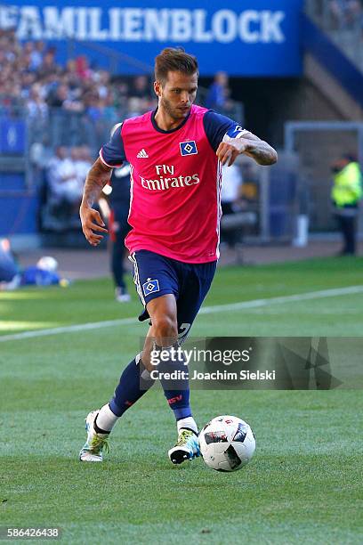 Dennis Diekmeier of Hamburg during the pre-season friendly match between Hamburger SV and Stoke City at Volksparkstadion on August 6, 2016 in...