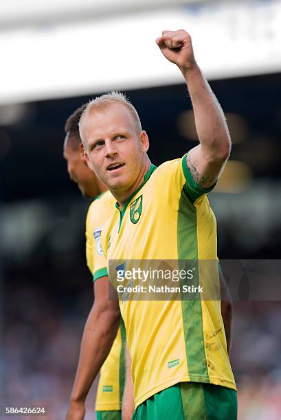 Steven Naismith of Norwich celebrates after scoring his sides fourth goal during the Sky Bet Championship match between Blackburn Rovers and Norwich...