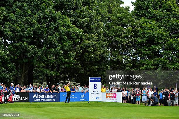 James Morrison of England takes his tee shot on hole 8 on day three of the Aberdeen Asset Management Paul Lawrie Matchplay at Archerfield Links Golf...