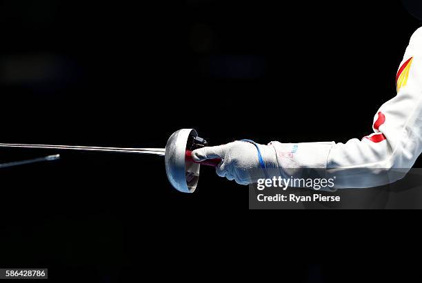 Detail view of an Epee during the Womens Individual Epee: Quaterfinal on Day 1 of the Rio 2016 Olympic Games at Carioca Arena 3 on August 6, 2016 in...