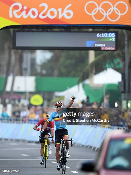 Rio , Brazil - 6 August 2016; Greg Van Avermaet of Belgium celebrates after winning the Men's Road Race during the 2016 Rio Summer Olympic Games in...