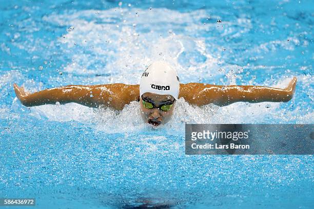 Yusra Mardini of the Refugee Olympic Team competes in heat one of the Women's 100m Butterfly on Day 1 of the Rio 2016 Olympic Games at the Olympic...