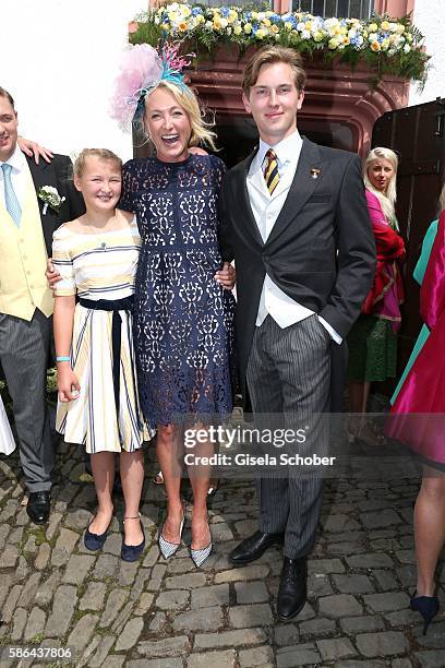 Lilly zu Sayn-Wittgenstein-Berleburg and her son Prinz Heinrich Donatus zu Schaumburg-Lippe and daughter Lana Milano during the wedding of Prince...