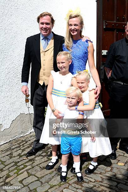 Princess Vanessa zu Sayn-Wittgenstein with her children Selina and Louis and her husband Pieter Haitsma Mulier during the wedding of Prince...