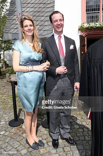 Camilla Schenk von Stauffenberg and her husband Carl-Albrecht Prinz zu Sayn-Wittgenstein-Berleburg during the wedding of Prince Maximilian zu...