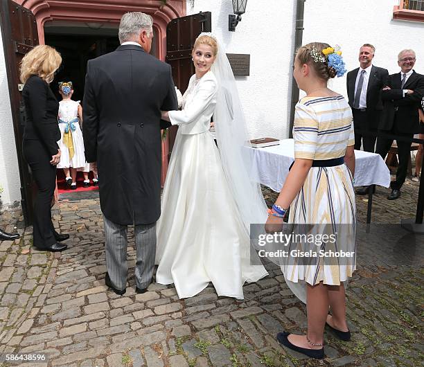 Bride Franziska Prinzessin zu Sayn-Wittgenstein-Berleburg, born Balzer and her father Thomas Balzer, Lana Milona during the wedding of Prince...