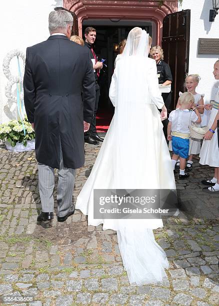 Bride Franziska Prinzessin zu Sayn-Wittgenstein-Berleburg, born Balzer and her father Thomas Balzer during the wedding of Prince Maximilian zu...