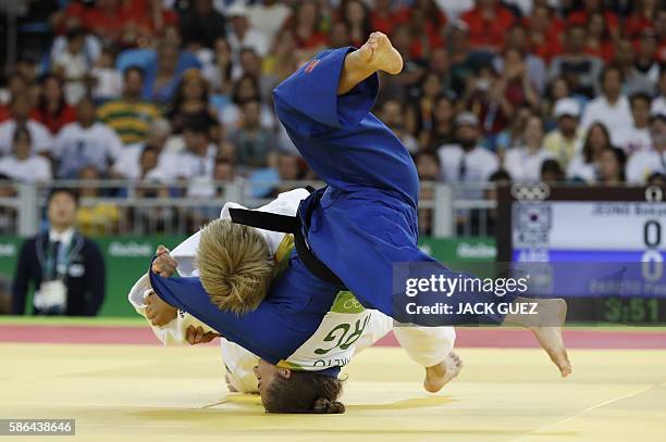 Argentina's Paula Pareto competes with South Korea's Jeong Bokyeong during their women's -48kg judo contest gold medal match of the Rio 2016 Olympic...