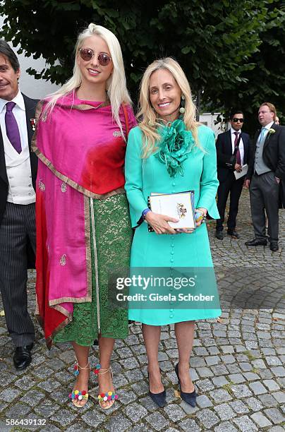Pia Getty and her daughter Isabelle Getty during the wedding of Prince Maximilian zu Sayn-Wittgenstein-Berleburg and Franziska Balzer on August 6,...