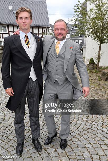 Heinrich Donatus Prinz zu Schaumburg-Lippe and his father Alexander Fuerst zu Schaumburg-Lippe during the wedding of Prince Maximilian zu...