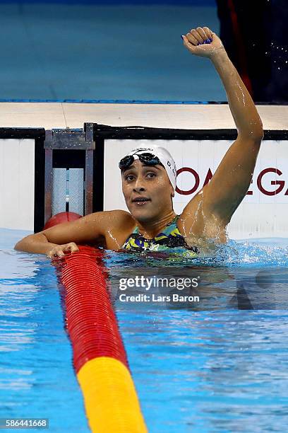 Daynara de Paula of Brazil competes in heat three of the Women's 100m Butterfly on Day 1 of the Rio 2016 Olympic Games at the Olympic Aquatics...