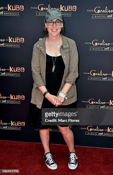 Mayim Bialik arrives at the From Coraline To Kubo: A Magical Laika Experience at The Globe Theatre on August 5, 2016 in Universal City, California.
