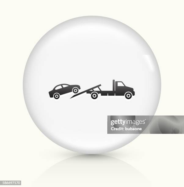 towing truck icon on white round vector button - crane hook vector stock illustrations