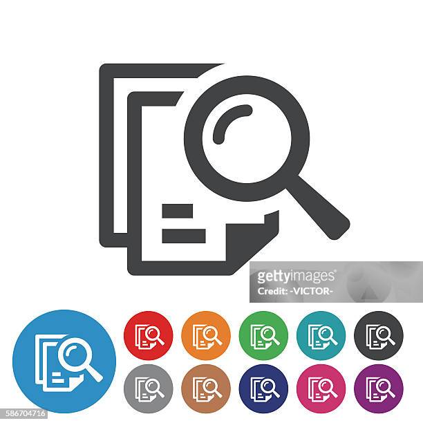 searching documents icons - graphic icon series - magnifying glass stock illustrations