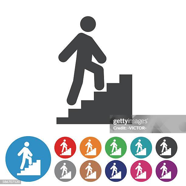 stick figure and stairs icons - graphic icon series - moving up icon stock illustrations