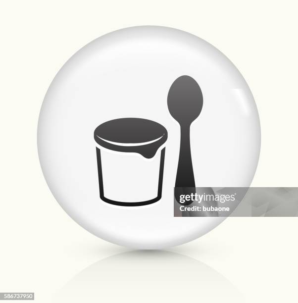 yogurt and spoon icon on white round vector button - yogurt spoon stock illustrations