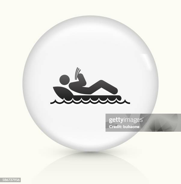 stick figure sunbathing icon on white round vector button - summer reading beach stock illustrations