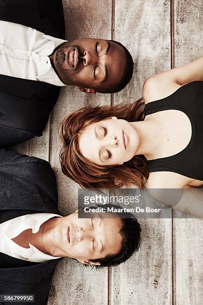 Will Yun Lee, Lizzie Brochere and David Ajala from USA's 'Falling Water' poses for a portrait at the 2016 Summer TCA Getty Images Portrait Studio at...