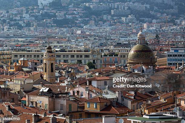 General view the Nice skyline on August 4, 2016 in Nice, France. Security along the French Riviera and across France has been stepped up following...