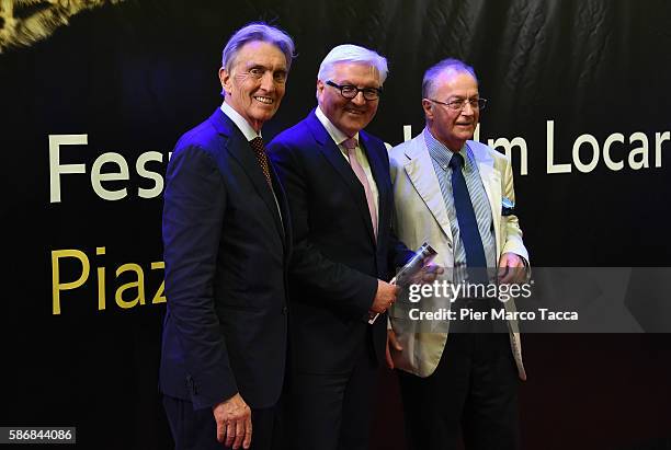 Marco Solari and German Federal Minister for Foreign Affairs Frank Walter Steinmeier attends the Harvey Keitel Lifetime Achievement Award ceremony...