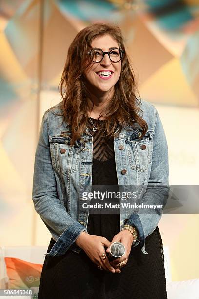 Actress Mayim Bialik speaks onstage during the #BlogHer16 Experts Among Us Conference at JW Marriott Los Angeles at L.A. LIVE on August 5, 2016 in...