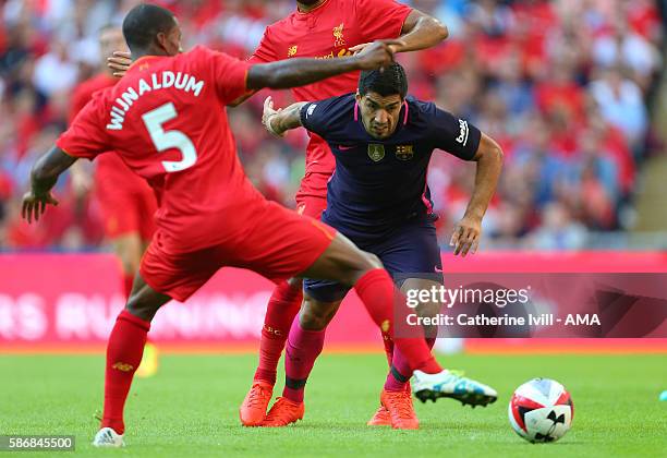 Luis Suarez of FC Barcelona in action during the International Champions Cup 2016 match between Liverpool and Barcelona at Wembley Stadium on August...